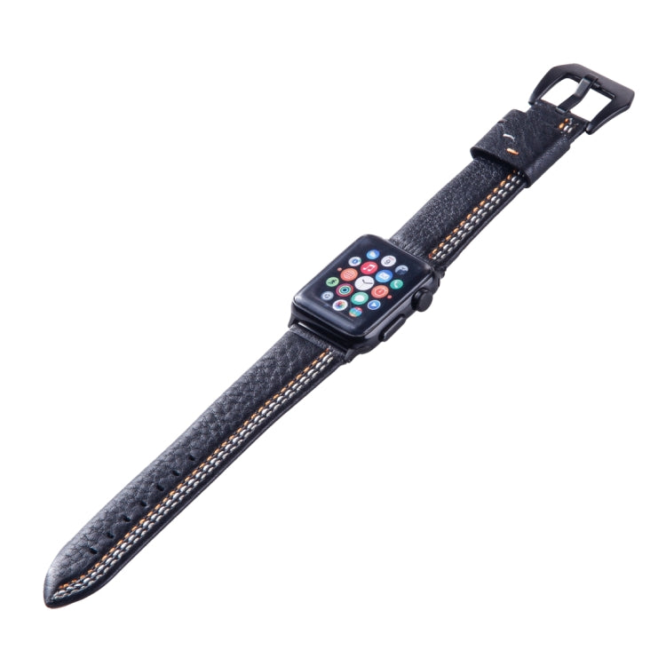 For Apple Watch Series 3 & 2 & 1 42mm Tiga Line Pattern PU Leather Wrist Watch Band (Black) - Watch Bands by buy2fix | Online Shopping UK | buy2fix