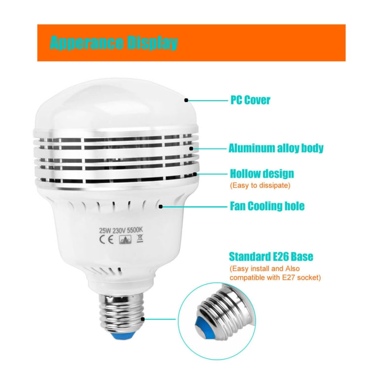 MANTOO PGL25 25W 230V 5500K 2990LM LED Light Bulb for Photography Lighting - LED Blubs & Tubes by MANTOO | Online Shopping UK | buy2fix