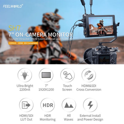 FEELWORLD SH7 7-inch Ultra Bright 2200nit On-camera Monitor SDI HDMI Cross Conversion (Black) - On-camera Monitors by FEELWORLD | Online Shopping UK | buy2fix