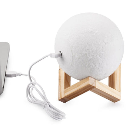 Customized Touch Switch 3-color 3D Print Moon Lamp USB Charging Energy-saving LED Night Light with Wooden Holder Base, Diameter:8cm - Night Lights by buy2fix | Online Shopping UK | buy2fix