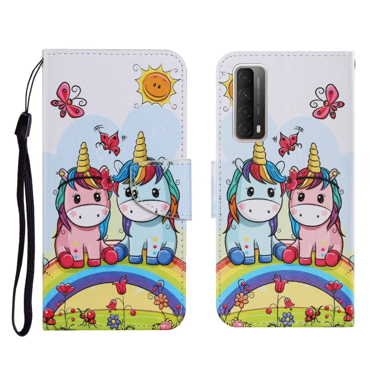 For Huawei P Smart 2021 / Y7a Coloured Drawing Pattern Horizontal Flip PU Leather Case with Holder & Card Slots & Wallet & Lanyard(Couple Unicorn) - Huawei Cases by idewei | Online Shopping UK | buy2fix