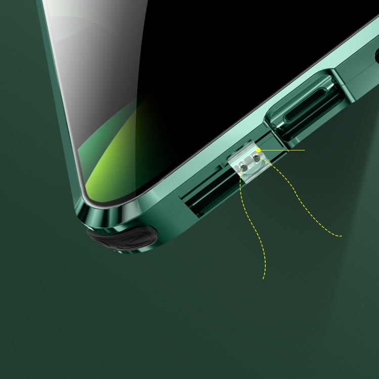 For iPhone 11 Pro Max Four-corner Shockproof Anti-peeping Magnetic Metal Frame Double-sided Tempered Glass Case (Dark Green) - iPhone 11 Pro Max Cases by buy2fix | Online Shopping UK | buy2fix