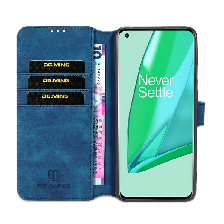 For OnePlus 9 Pro DG.MING Retro Oil Side Horizontal Flip Leather Case with Holder & Card Slots & Wallet(Blue) - OnePlus Cases by DG.MING | Online Shopping UK | buy2fix