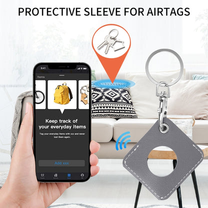 Square PU Leather Case Shockproof Anti-scratch Protective Cover with Keychain Ring Loop For AirTag(Grey) - Key Chain Series by MOMAX | Online Shopping UK | buy2fix