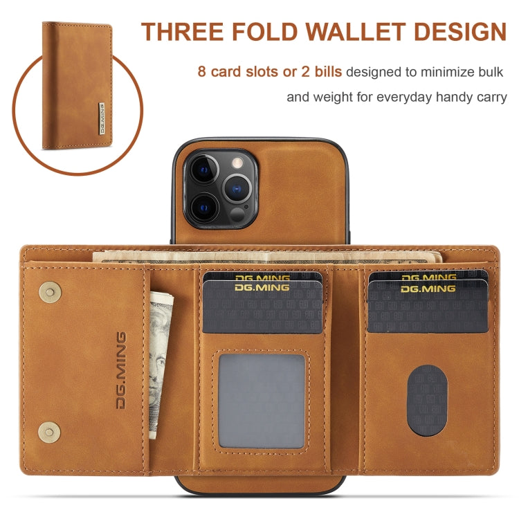 For iPhone 12 Pro Max DG.MING M1 Series 3-Fold Multi Card Wallet + Magnetic Back Cover Shockproof Case with Holder Function(Brown) - iPhone 12 Pro Max Cases by DG.MING | Online Shopping UK | buy2fix