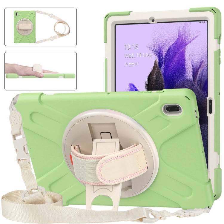 For Samsung Galaxy Tab S7 FE T730 / S7+ / S9+ /S8+ Silicone + PC Protective Case with Holder & Shoulder Strap(Matcha Green) - Other Galaxy Tab PC by buy2fix | Online Shopping UK | buy2fix