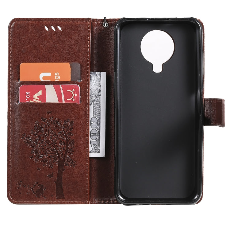 For Nokia G20 Tree & Cat Pattern Pressed Printing Horizontal Flip PU Leather Case with Holder & Card Slots & Wallet & Lanyard(Coffee) - Nokia Cases by buy2fix | Online Shopping UK | buy2fix