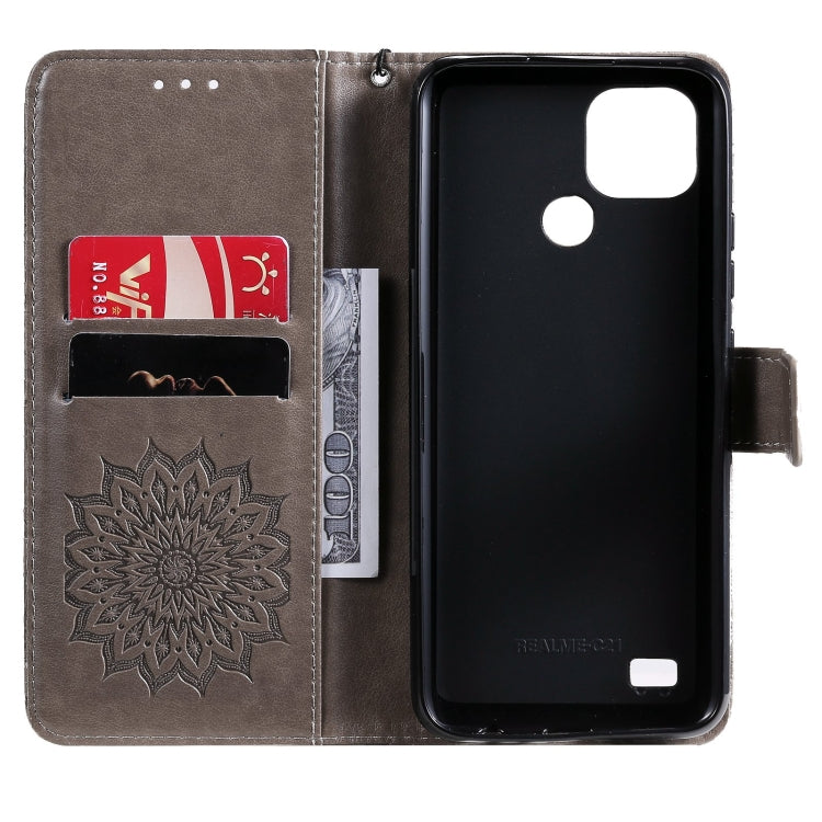 For OPPO Realme C20 / C21 Sun Embossing Pattern Horizontal Flip Leather Case with Card Slot & Holder & Wallet & Lanyard(Grey) - Realme Cases by buy2fix | Online Shopping UK | buy2fix