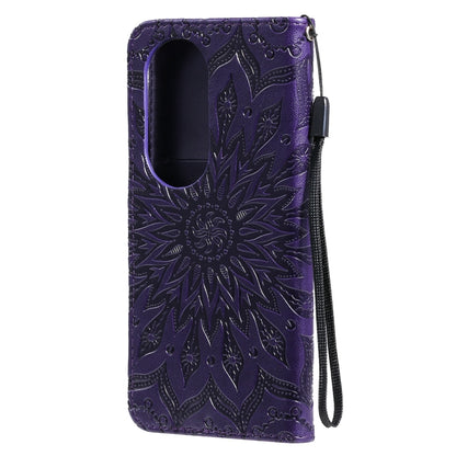 For Huawei P50 Pro Sun Embossing Pattern Horizontal Flip Leather Case with Card Slot & Holder & Wallet & Lanyard(Purple) - Huawei Cases by buy2fix | Online Shopping UK | buy2fix