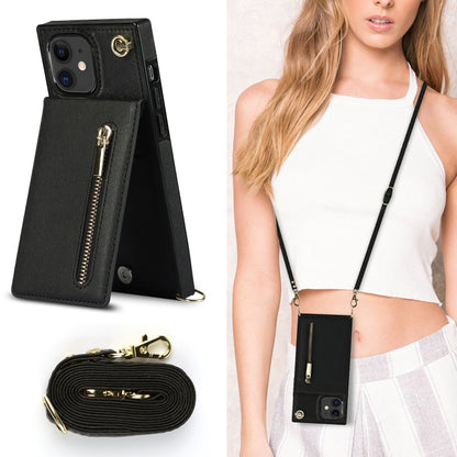 For iPhone 11 Cross-body Zipper Square TPU+PU Back Cover Case with Holder & Card Slots & Wallet & Strap (Black) - iPhone 11 Cases by buy2fix | Online Shopping UK | buy2fix