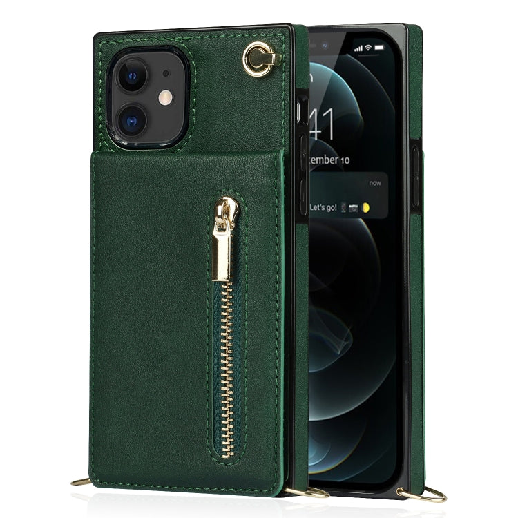 For iPhone 11 Cross-body Zipper Square TPU+PU Back Cover Case with Holder & Card Slots & Wallet & Strap (Green) - iPhone 11 Cases by buy2fix | Online Shopping UK | buy2fix