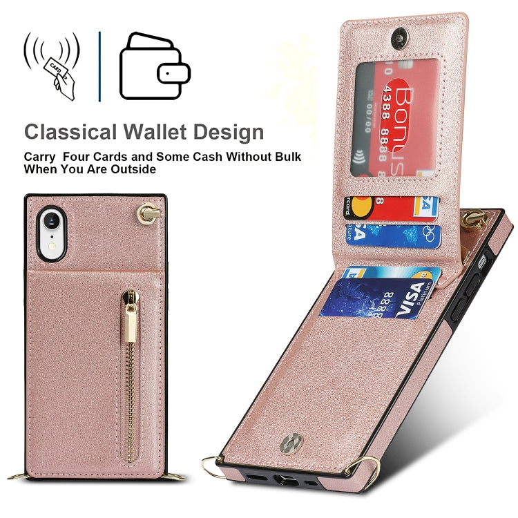 For iPhone XR Cross-body Zipper Square TPU+PU Back Cover Case with Holder & Card Slots & Wallet & Strap(Rose Gold) - More iPhone Cases by buy2fix | Online Shopping UK | buy2fix