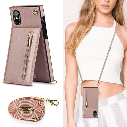 For iPhone XS Max Cross-body Zipper Square TPU+PU Back Cover Case with Holder & Card Slots & Wallet & Strap(Rose Gold) - More iPhone Cases by buy2fix | Online Shopping UK | buy2fix