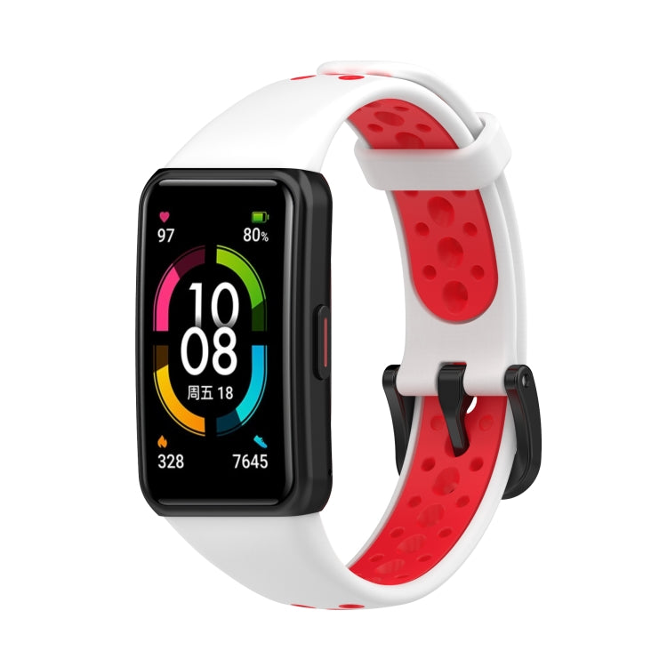 For Huawei Band 6 / Honor Band 6 Universal Two-color Breathable Silicone Watch Band(White Red) - Watch Bands by buy2fix | Online Shopping UK | buy2fix