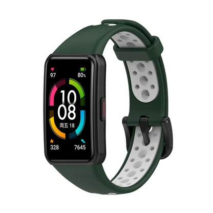 For Huawei Band 6 / Honor Band 6 Universal Two-color Breathable Silicone Watch Band(Dark Green White) - Watch Bands by buy2fix | Online Shopping UK | buy2fix