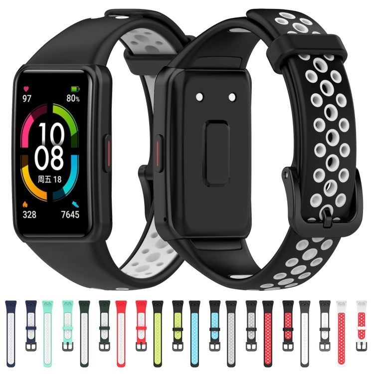 For Huawei Band 6 / Honor Band 6 Universal Two-color Breathable Silicone Watch Band(Black White) - Watch Bands by buy2fix | Online Shopping UK | buy2fix