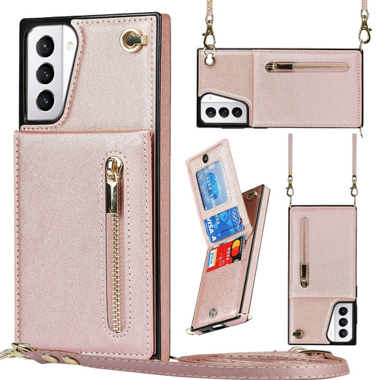 For Samsung Galaxy S21+ 5G Cross-body Zipper Square TPU+PU Back Cover Case with Holder & Card Slots & Wallet & Strap(Rose Gold) - Galaxy S21+ 5G Cases by buy2fix | Online Shopping UK | buy2fix