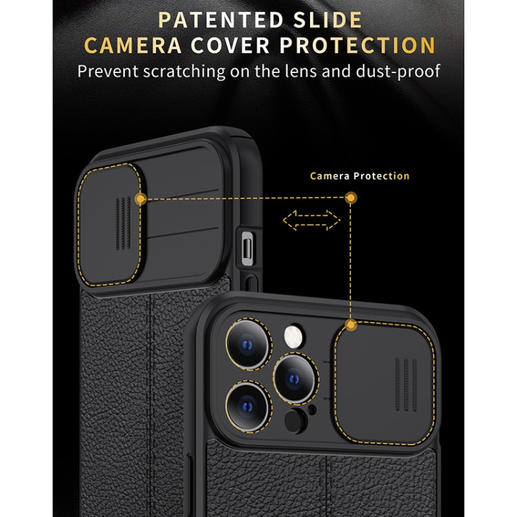 For iPhone 12 Litchi Texture Sliding Camshield TPU Protective Case(Black) - iPhone 12 / 12 Pro Cases by buy2fix | Online Shopping UK | buy2fix