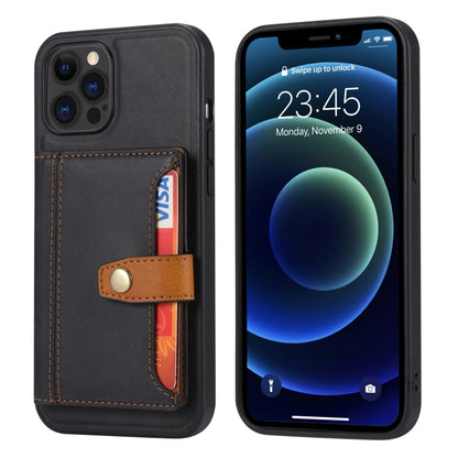 For iPhone 13 Pro Max Calfskin Color Matching Shockproof TPU + PU Case with Holder & Card Slot (Black) - iPhone 13 Pro Max Cases by buy2fix | Online Shopping UK | buy2fix