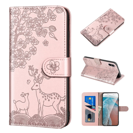 For Xiaomi Redmi 9A Sika Deer Embossing Pattern Horizontal Flip PU Leather Case with Holder & Card Slot & Wallet & Photo Frame(Rose Gold) - Xiaomi Cases by buy2fix | Online Shopping UK | buy2fix