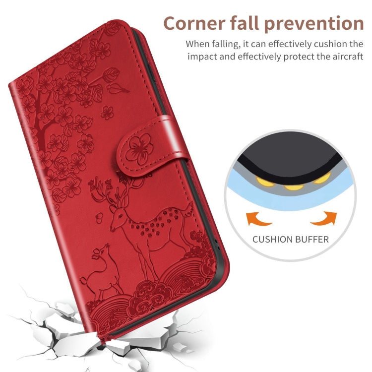 For Xiaomi Redmi Note 9T Sika Deer Embossing Pattern Horizontal Flip PU Leather Case with Holder & Card Slot & Wallet & Photo Frame(Red) - Xiaomi Cases by buy2fix | Online Shopping UK | buy2fix