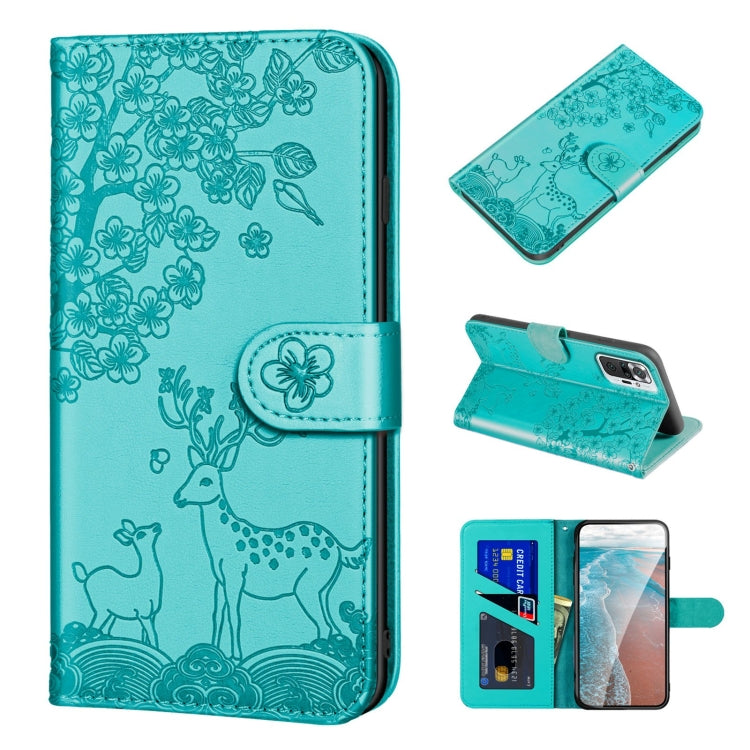 For Xiaomi Redmi Note 10 Pro Sika Deer Embossing Pattern Horizontal Flip PU Leather Case with Holder & Card Slot & Wallet & Photo Frame(Green) - Xiaomi Cases by buy2fix | Online Shopping UK | buy2fix