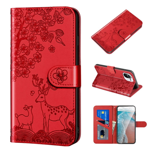 For Xiaomi Mi 11 Sika Deer Embossing Pattern Horizontal Flip PU Leather Case with Holder & Card Slot & Wallet & Photo Frame(Red) - Xiaomi Cases by buy2fix | Online Shopping UK | buy2fix