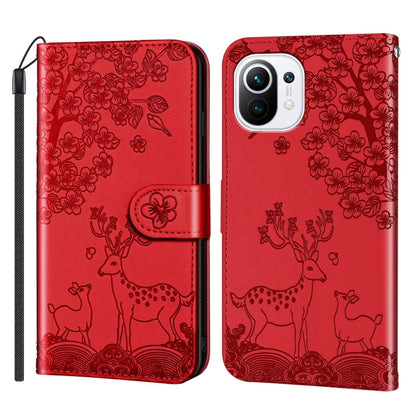 For Xiaomi Mi 11 Lite Sika Deer Embossing Pattern Horizontal Flip PU Leather Case with Holder & Card Slot & Wallet & Photo Frame(Red) - Xiaomi Cases by buy2fix | Online Shopping UK | buy2fix