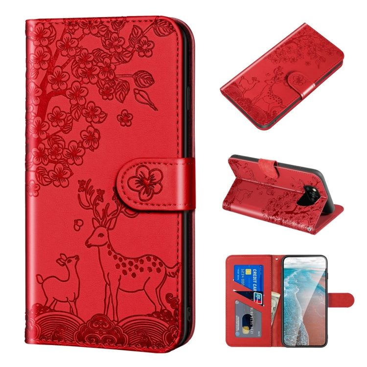 For Xiaomi Poco X3 Sika Deer Embossing Pattern Horizontal Flip PU Leather Case with Holder & Card Slot & Wallet & Photo Frame(Red) - Xiaomi Cases by buy2fix | Online Shopping UK | buy2fix