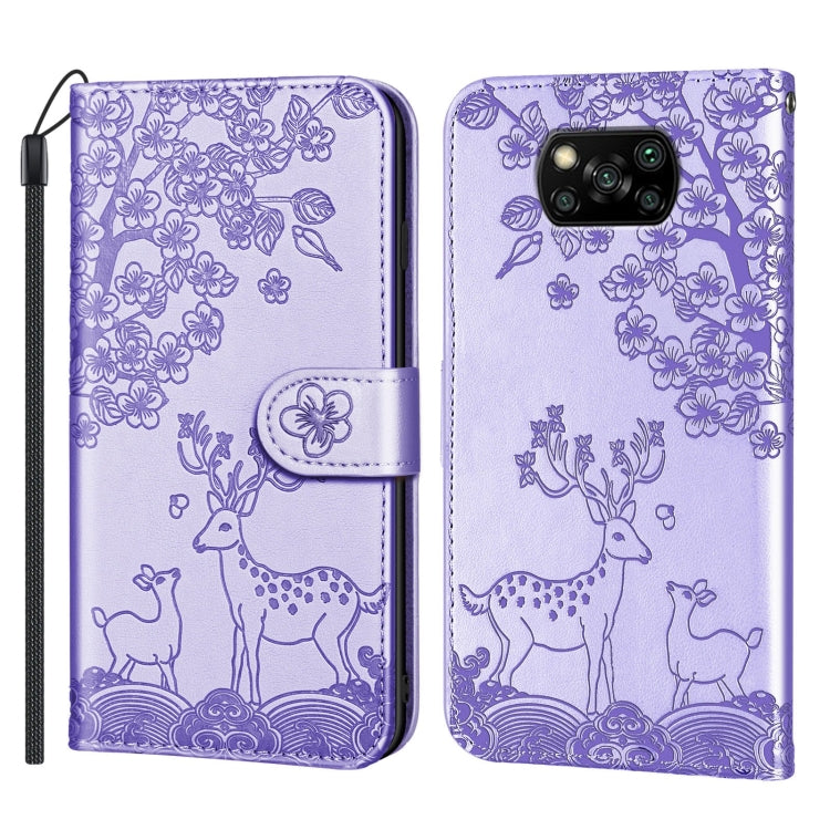 For Xiaomi Poco X3 Sika Deer Embossing Pattern Horizontal Flip PU Leather Case with Holder & Card Slot & Wallet & Photo Frame(Purple) - Xiaomi Cases by buy2fix | Online Shopping UK | buy2fix