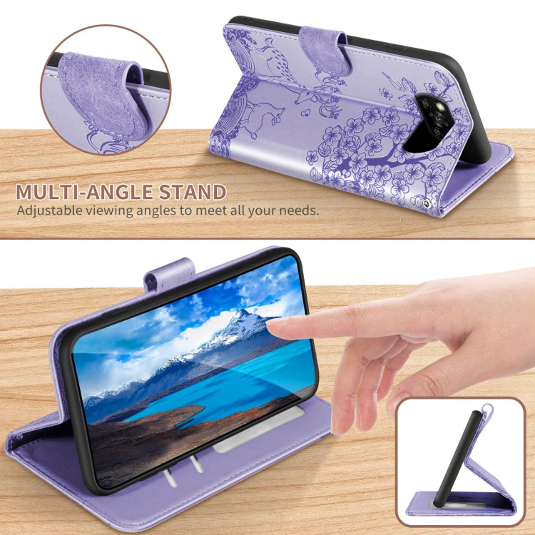 For Xiaomi Poco X3 Sika Deer Embossing Pattern Horizontal Flip PU Leather Case with Holder & Card Slot & Wallet & Photo Frame(Purple) - Xiaomi Cases by buy2fix | Online Shopping UK | buy2fix