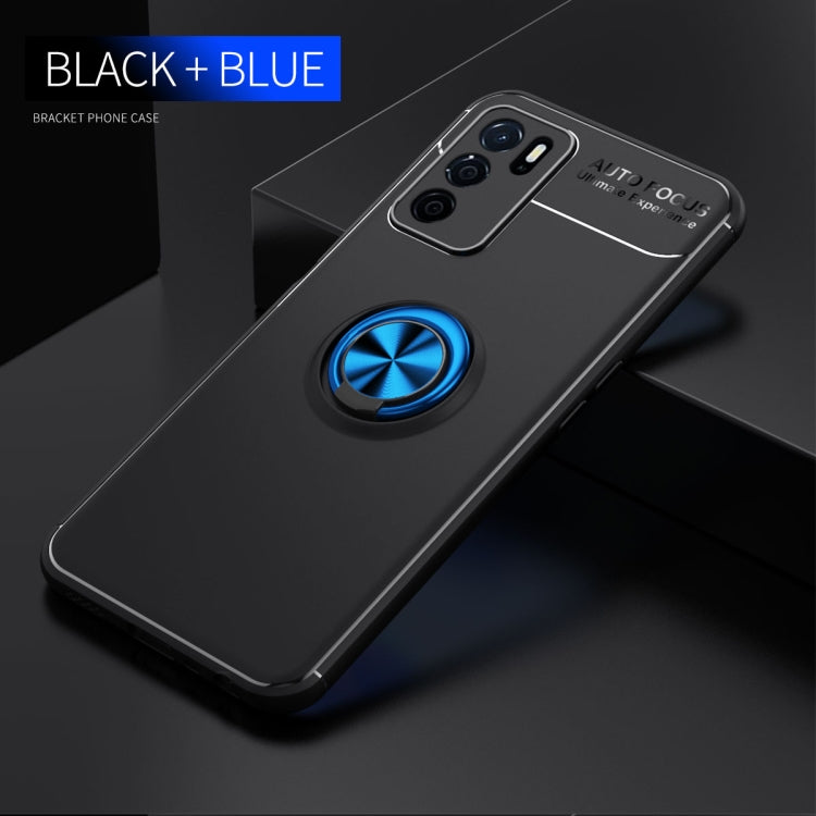 For OPPO A16 Metal Ring Holder 360 Degree Rotating TPU Case(Black+Blue) - OPPO Cases by buy2fix | Online Shopping UK | buy2fix