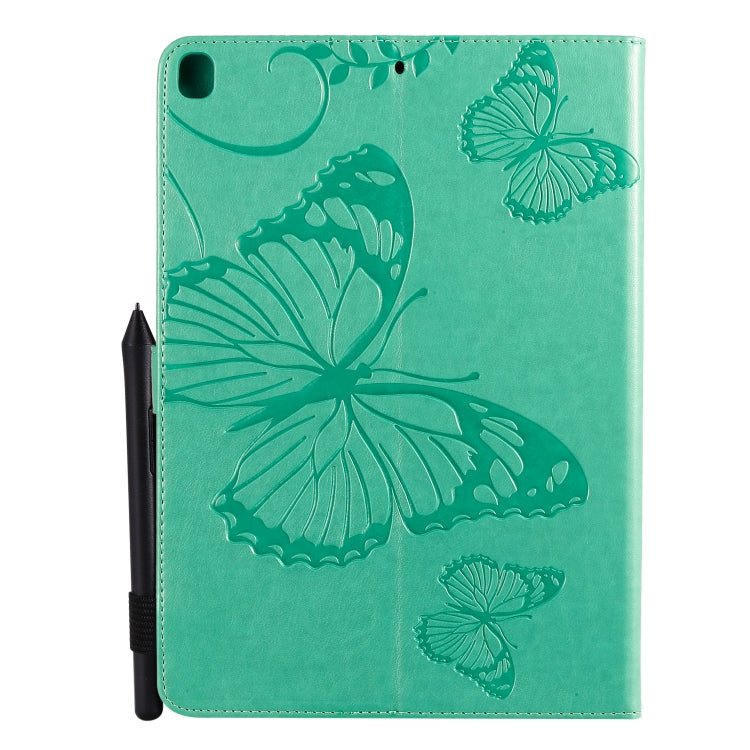 For iPad 10.2 / Pro 10.5 / Air  2019 Pressed Printing Butterfly Pattern Horizontal Flip PU Leather Case with Holder & Card Slots & Wallet & Pen Slot(Green) - iPad Air (2019) Cases by buy2fix | Online Shopping UK | buy2fix