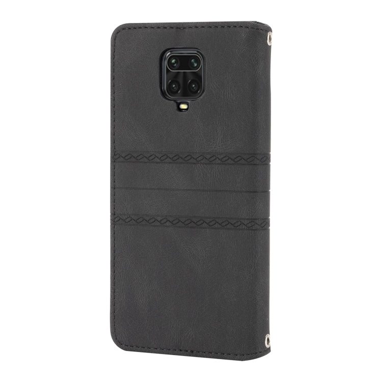 For Xiaomi Redmi Note 9 Pro Max Embossed Striped Magnetic Buckle PU + TPU Horizontal Flip Leather Case with Holder & Card Slot & Wallet & Photo Frame & Sling(Black) - Xiaomi Cases by buy2fix | Online Shopping UK | buy2fix