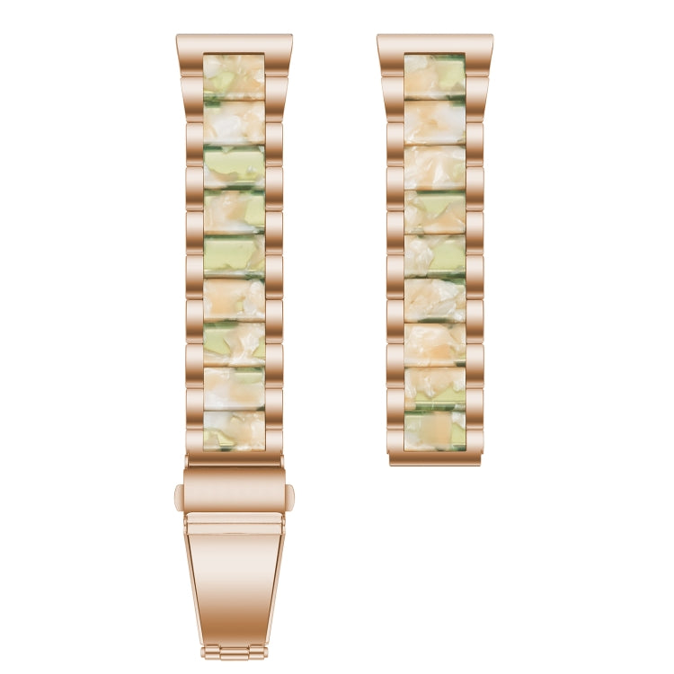 For Samsung Smart Watch 22mm Three-beads Steel + Resin Watch Band(Rose Gold Pink Green) - Watch Bands by buy2fix | Online Shopping UK | buy2fix