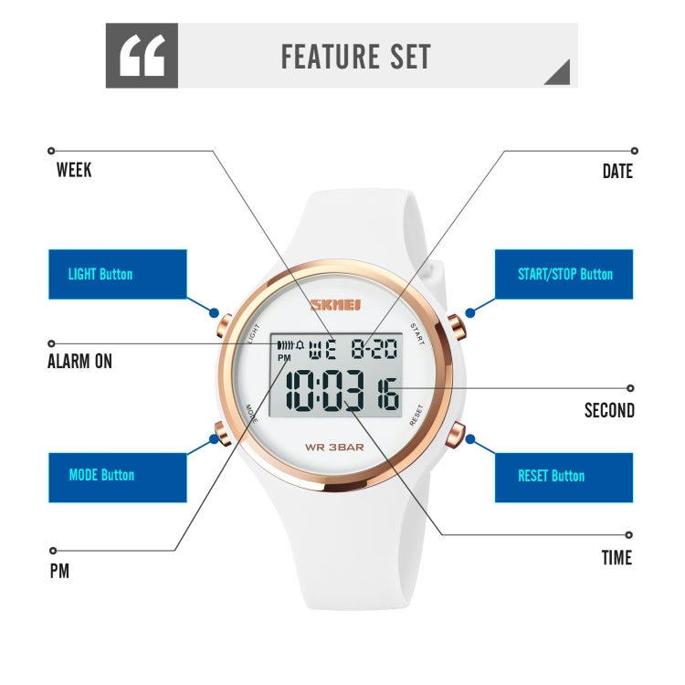 SKMEI 1720 Round Dial LED Digital Display Luminous Silicone Strap Electronic Watch(White) - LED Digital Watches by SKMEI | Online Shopping UK | buy2fix
