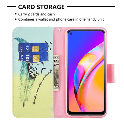 For OPPO A94 5G / Reno5 Z 5G / F19 Pro+ Colored Drawing Pattern Horizontal Flip Leather Case with Holder & Card Slots & Wallet(Feather) - OPPO Cases by buy2fix | Online Shopping UK | buy2fix