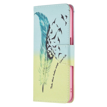 For OPPO Realme 8 5G / Realme V13 Colored Drawing Pattern Horizontal Flip Leather Case with Holder & Card Slots & Wallet(Feather) - Realme Cases by buy2fix | Online Shopping UK | buy2fix