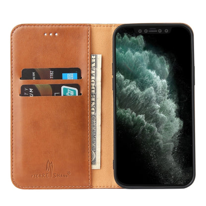 For iPhone 13 mini Fierre Shann PU Leather Texture Horizontal Flip Leather Case with Holder & Card Slots & Wallet (Brown) - iPhone 13 mini Cases by FIERRE SHANN | Online Shopping UK | buy2fix