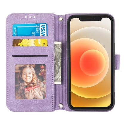 For iPhone 13 Pro Embossed Striped Magnetic Buckle PU + TPU Horizontal Flip Leather Case with Holder & Card Slot & Wallet & Photo Frame & Sling (Purple) - iPhone 13 Pro Cases by buy2fix | Online Shopping UK | buy2fix