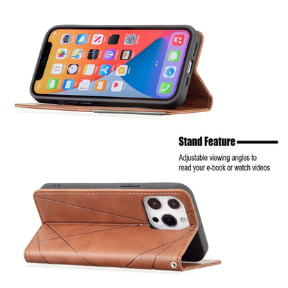 For iPhone 13 mini Rhombus Texture Horizontal Flip Magnetic Leather Case with Holder & Card Slots (Brown) - iPhone 13 mini Cases by buy2fix | Online Shopping UK | buy2fix