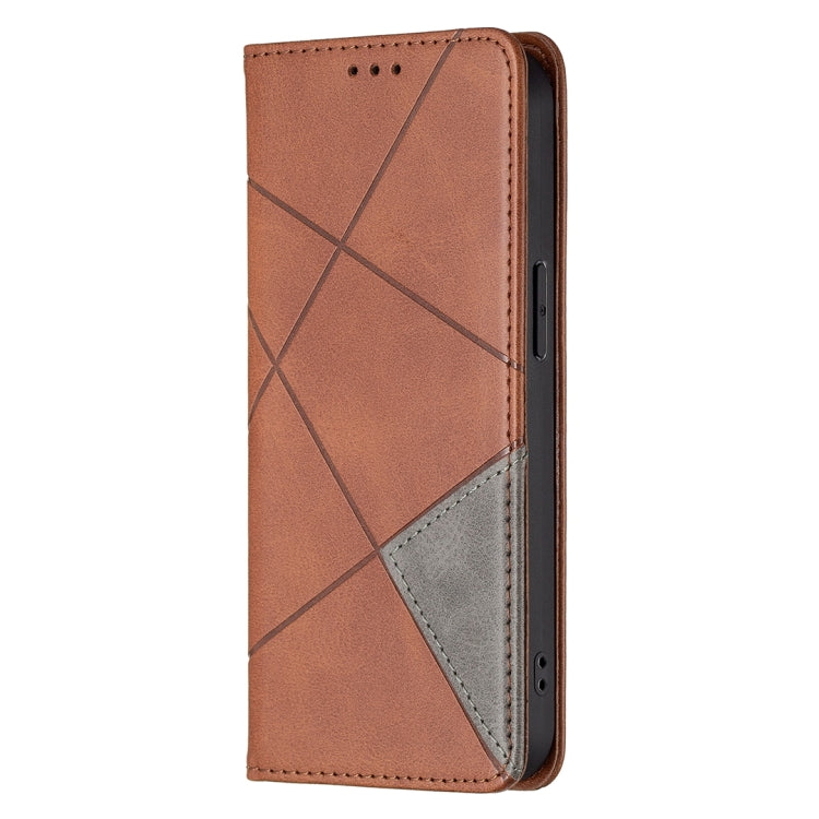 For iPhone 13 Rhombus Texture Horizontal Flip Magnetic Leather Case with Holder & Card Slots(Brown) - iPhone 13 Cases by buy2fix | Online Shopping UK | buy2fix