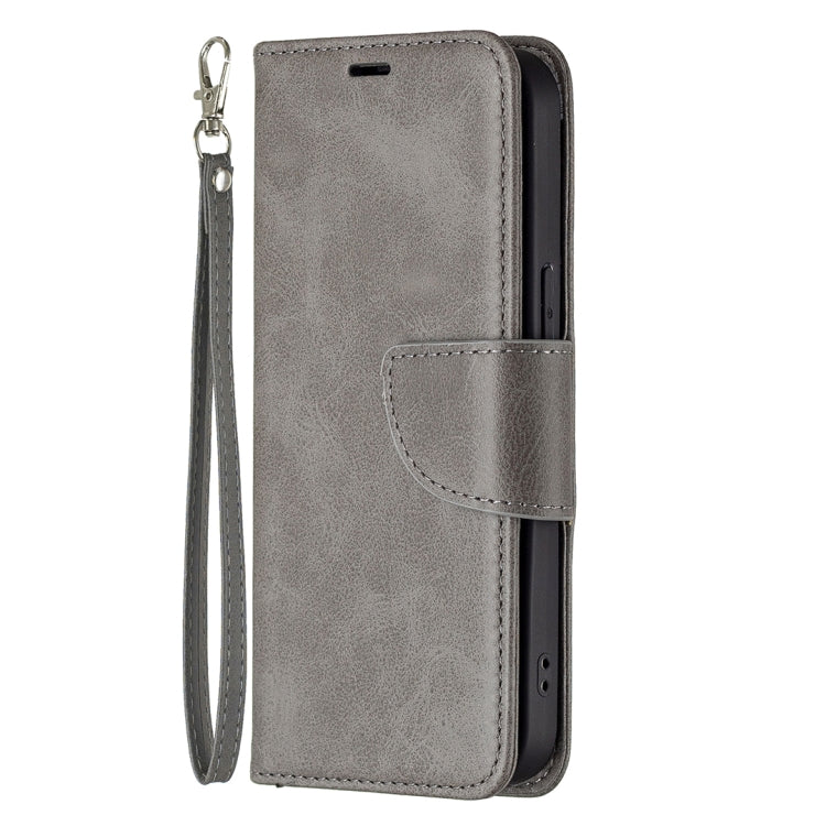 For iPhone 13 Retro Lambskin Texture Pure Color Horizontal Flip PU Leather Case, with Holder & Card Slots & Wallet & Lanyard(Grey) - iPhone 13 Cases by buy2fix | Online Shopping UK | buy2fix