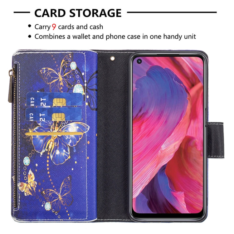 For OPPO A74 5G/A93 5G/A54 5G Colored Drawing Pattern Zipper Horizontal Flip Leather Case with Holder & Card Slots & Wallet(Purple Butterfly) - OPPO Cases by buy2fix | Online Shopping UK | buy2fix