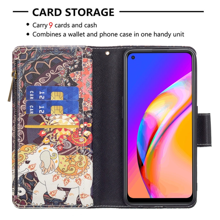 For OPPO A94 5G/F19 Pro+ 5G/Reno5 Z 5G Colored Drawing Pattern Zipper Horizontal Flip Leather Case with Holder & Card Slots & Wallet(Flower Elephants) - OPPO Cases by buy2fix | Online Shopping UK | buy2fix