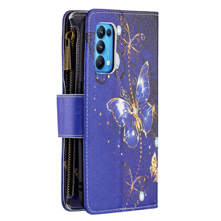 For OPPO Reno5 5G Colored Drawing Pattern Zipper Horizontal Flip Leather Case with Holder & Card Slots & Wallet(Purple Butterfly) - OPPO Cases by buy2fix | Online Shopping UK | buy2fix