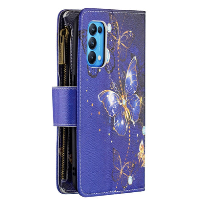 For OPPO Reno5 5G Colored Drawing Pattern Zipper Horizontal Flip Leather Case with Holder & Card Slots & Wallet(Purple Butterfly) - OPPO Cases by buy2fix | Online Shopping UK | buy2fix