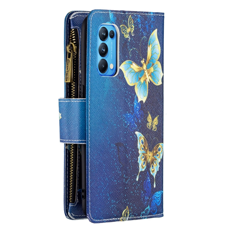 For OPPO Reno5 5G Colored Drawing Pattern Zipper Horizontal Flip Leather Case with Holder & Card Slots & Wallet(Gold Butterfly) - OPPO Cases by buy2fix | Online Shopping UK | buy2fix