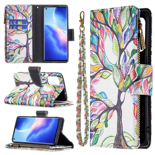 For OPPO Reno5 5G Colored Drawing Pattern Zipper Horizontal Flip Leather Case with Holder & Card Slots & Wallet(Big Tree) - OPPO Cases by buy2fix | Online Shopping UK | buy2fix