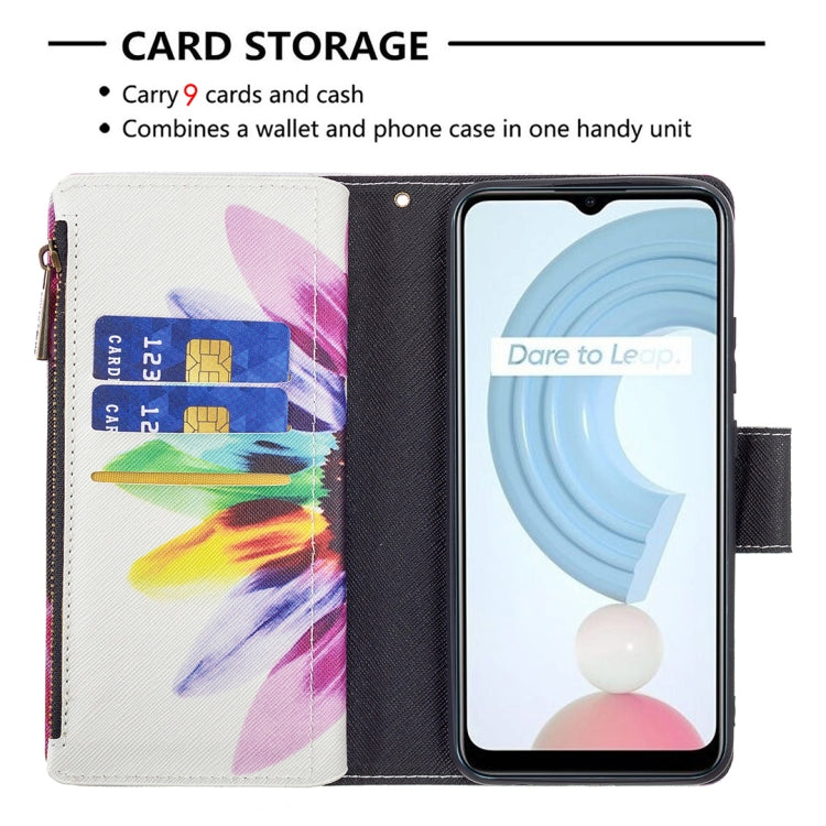 For OPPO Realme C21/C20 Colored Drawing Pattern Zipper Horizontal Flip Leather Case with Holder & Card Slots & Wallet(Sun Flower) - Realme Cases by buy2fix | Online Shopping UK | buy2fix